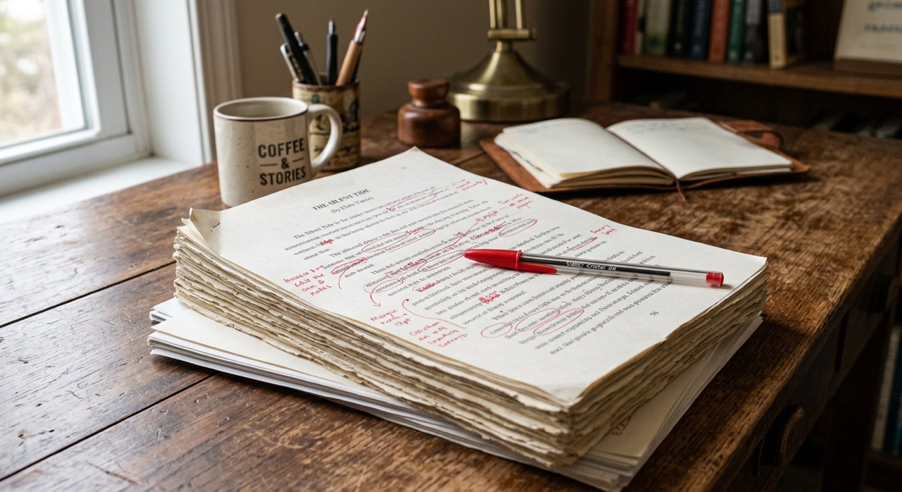 A manuscript marked up in red pen by an editor